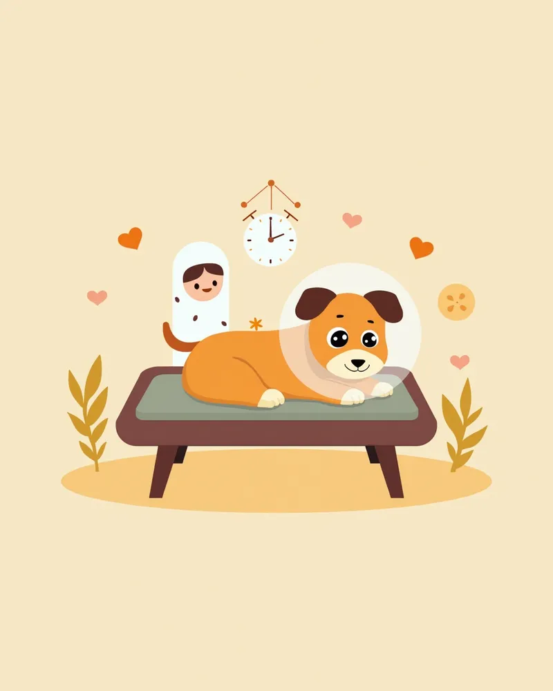 수술 후 회복 중인 강아지의 모습