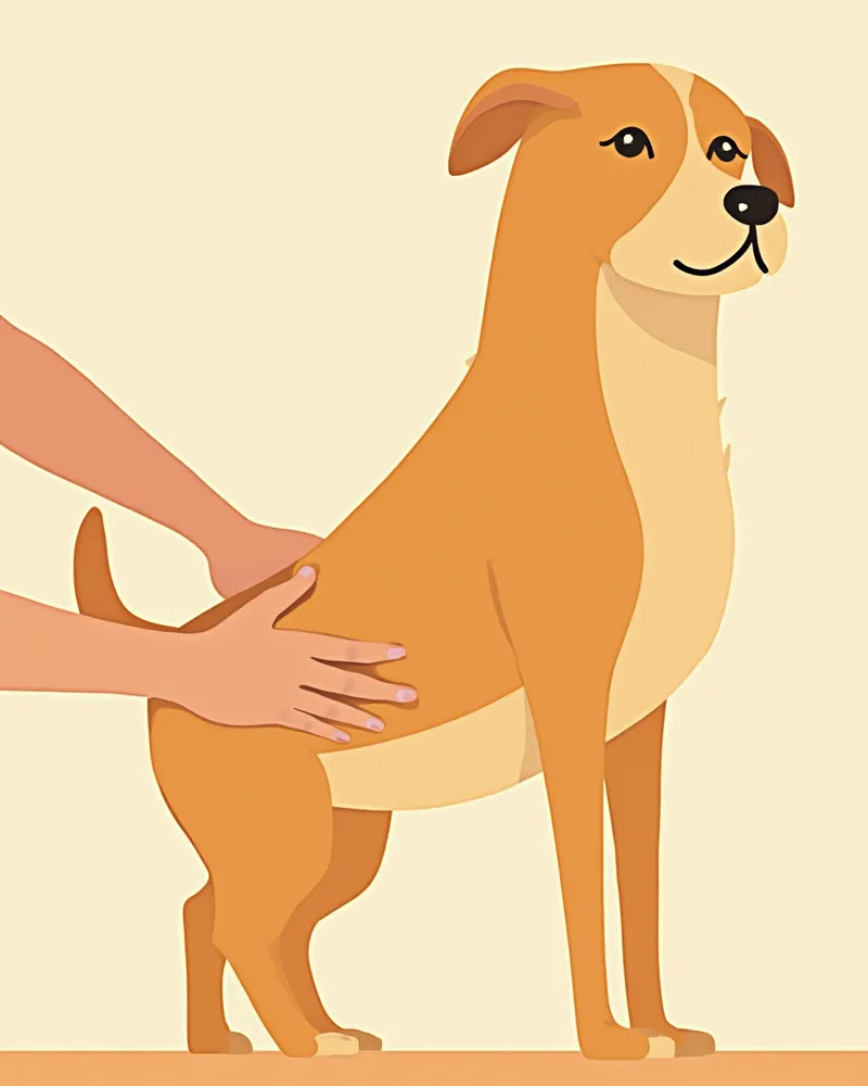 보호자가 강아지 옆구리를 손으로 만져 갈비뼈를 확인하는 모습