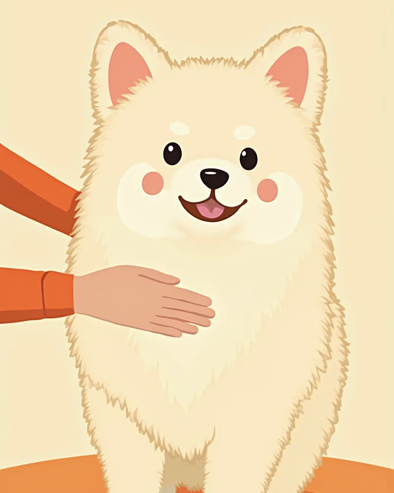 장모종 강아지의 털을 헤치고 체형을 확인하는 모습