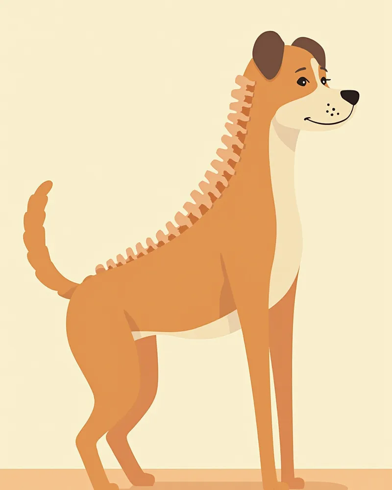 수의사가 강아지의 자세와 척추 정렬을 측면에서 살펴보는 모습