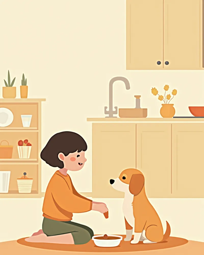 부드러운 사료를 먹이는 보호자