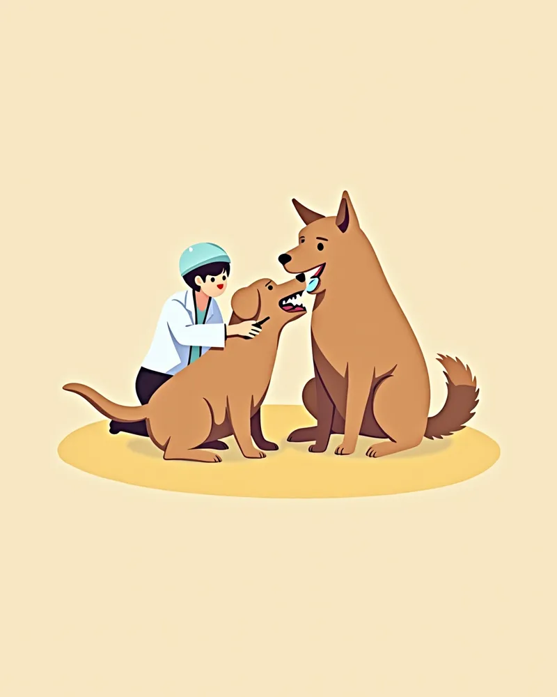 수의사가 강아지의 입을 검사하는 모습