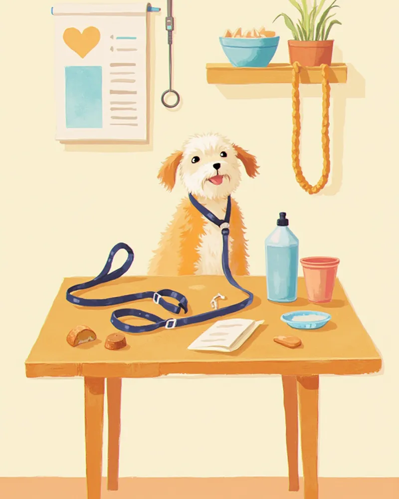 애견 카페 방문 시 필요한 준비물들이 정리된 이미지