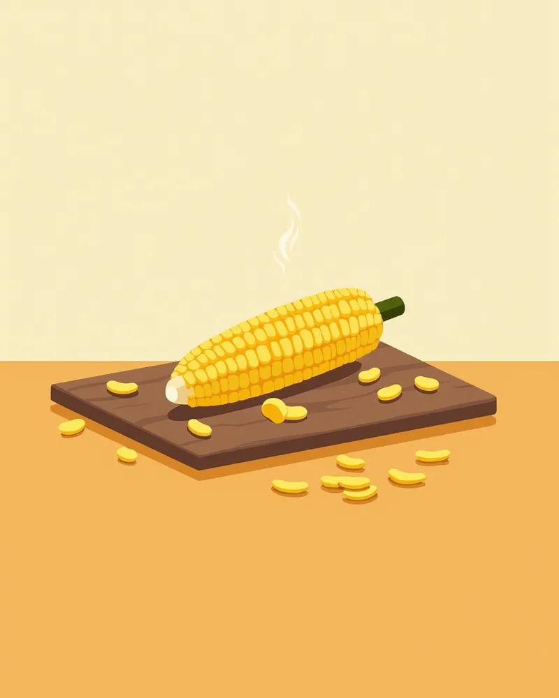 목재 도마 위에 담긴 신선한 옥수수 알맹이