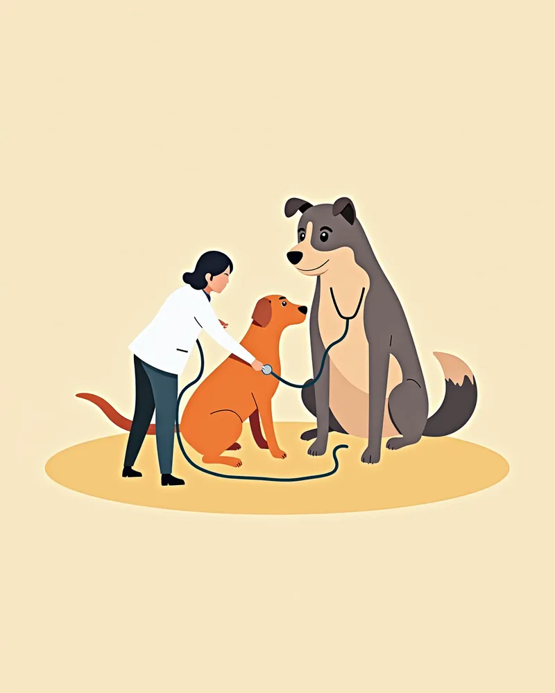 수의사가 청진기로 강아지를 검사하는 모습