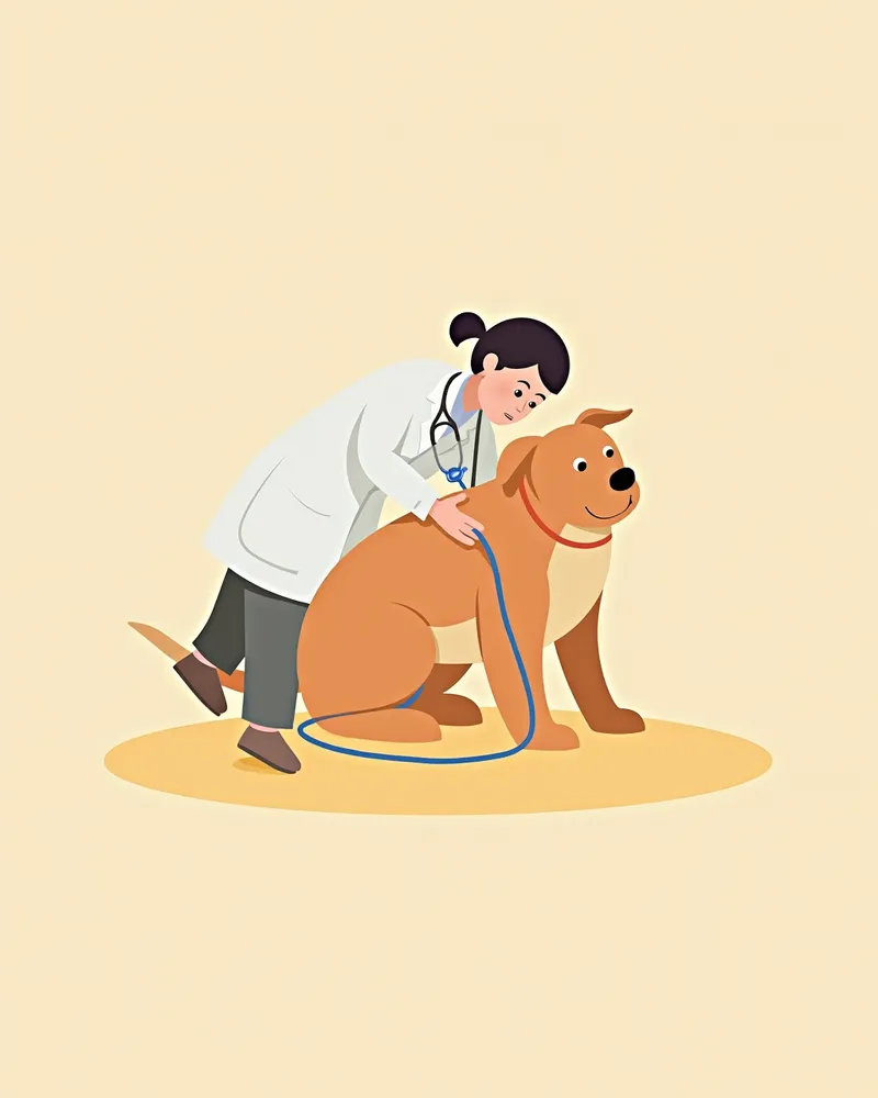 수의사가 강아지의 복부를 청진하는 모습