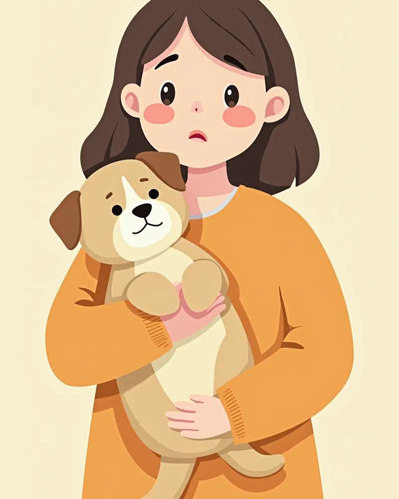 아픈 강아지를 안고 있는 보호자