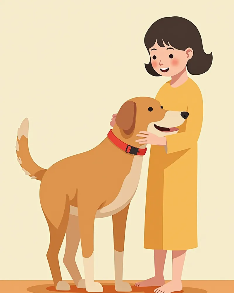 강아지에게 페로몬 목걸이를 채워주는 보호자