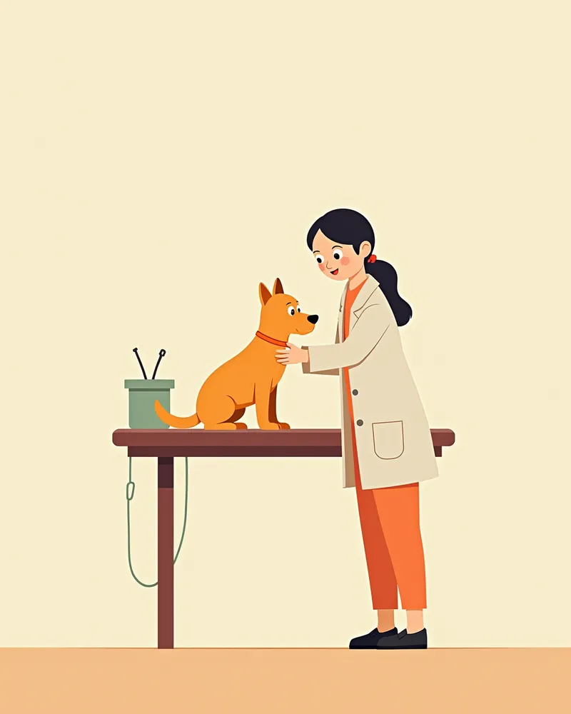 동물병원에서 수의사에게 진찰받는 강아지