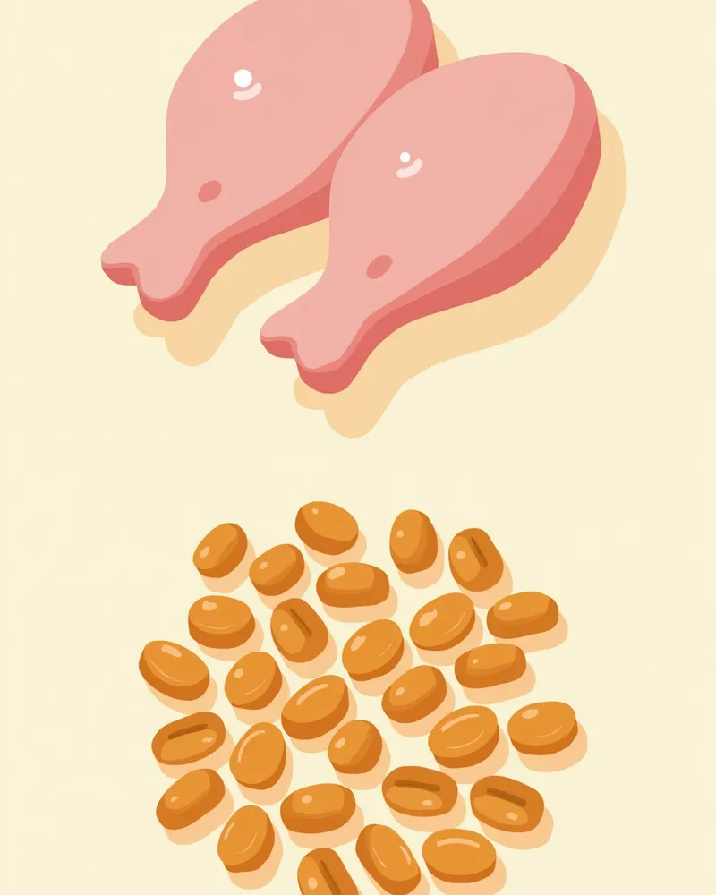 신선한 치킨과 사료 비교 이미지