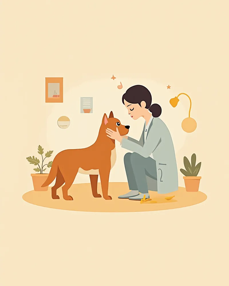 수의사가 강아지 귀와 눈을 검진하는 모습