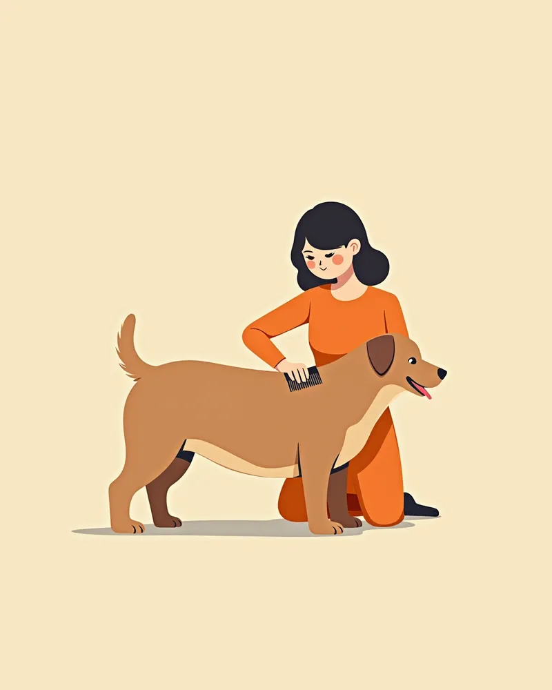 강아지의 민감한 부위를 조심스럽게 빗질하는 모습