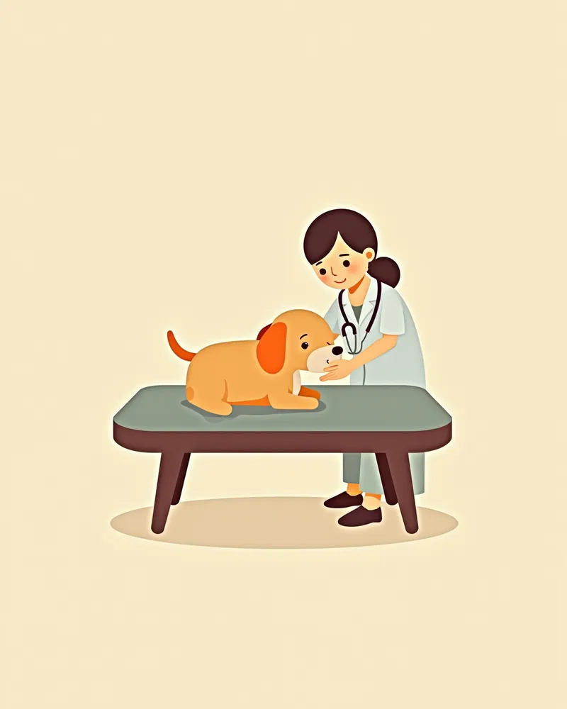 동물병원에서 수의사에게 진찰받는 강아지