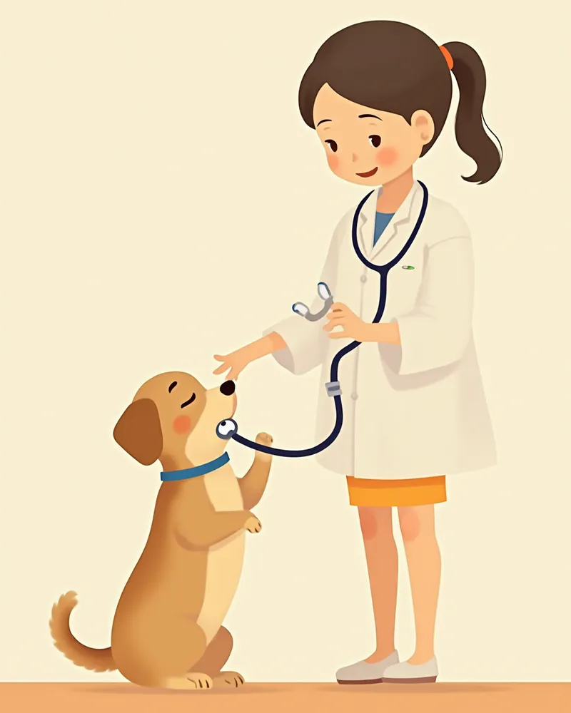 동물병원에서 소형견을 진찰하는 수의사