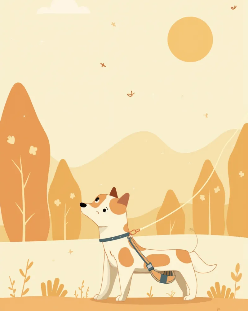 공원에서 가슴 하네스를 착용하고 산책하는 소형견