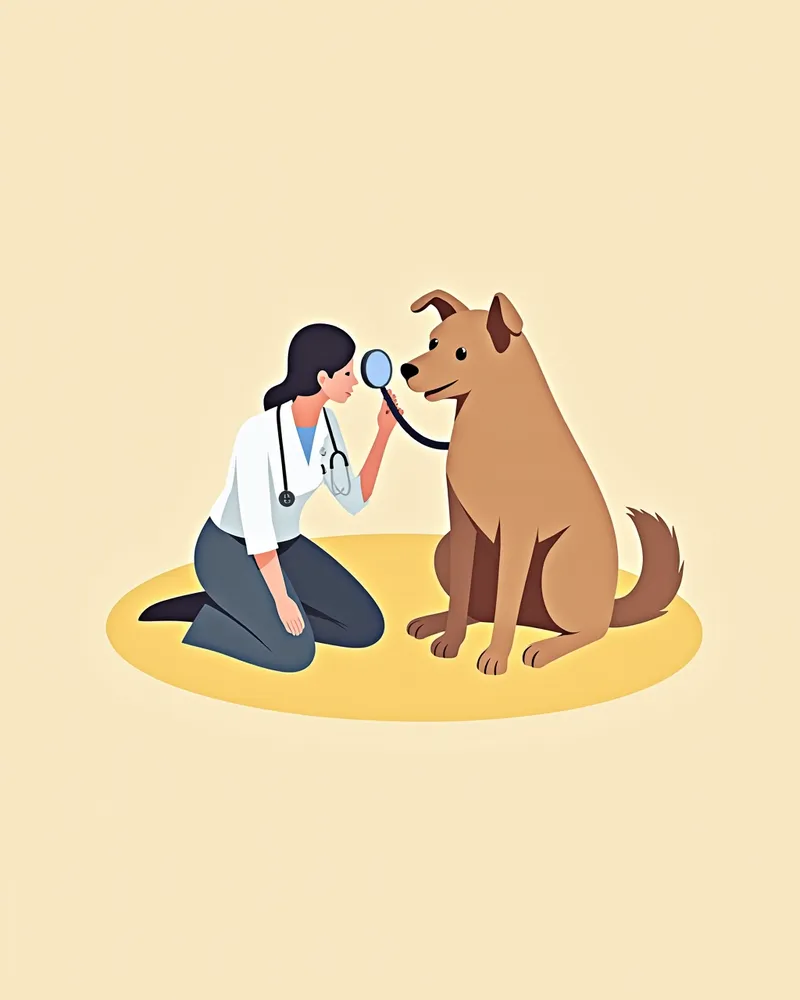 수의사가 강아지의 눈을 검사하는 모습