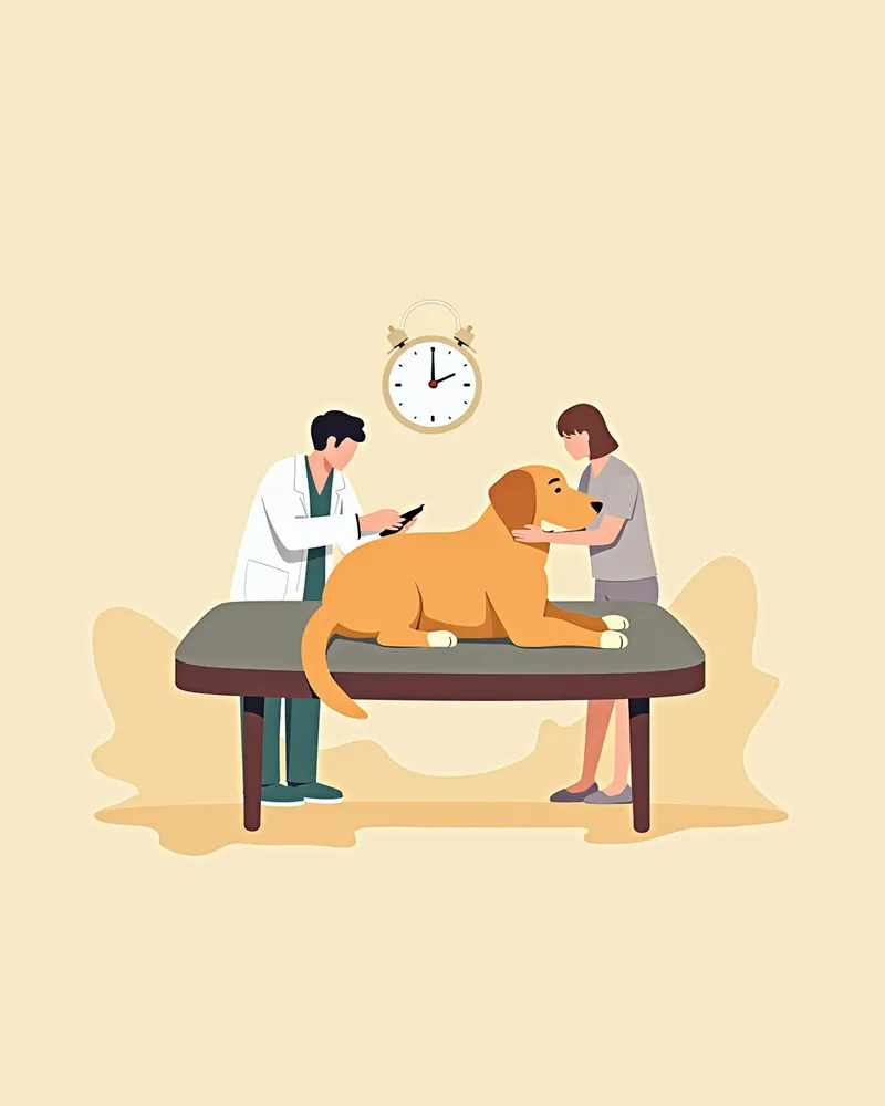 병원에서 치료를 준비하는 수의사와 진료대에 누운 강아지