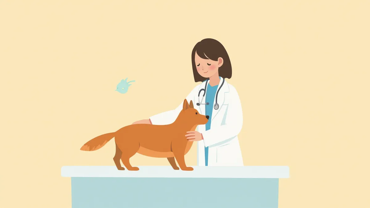 수의사가 강아지 복부를 촉진 검사하는 모습