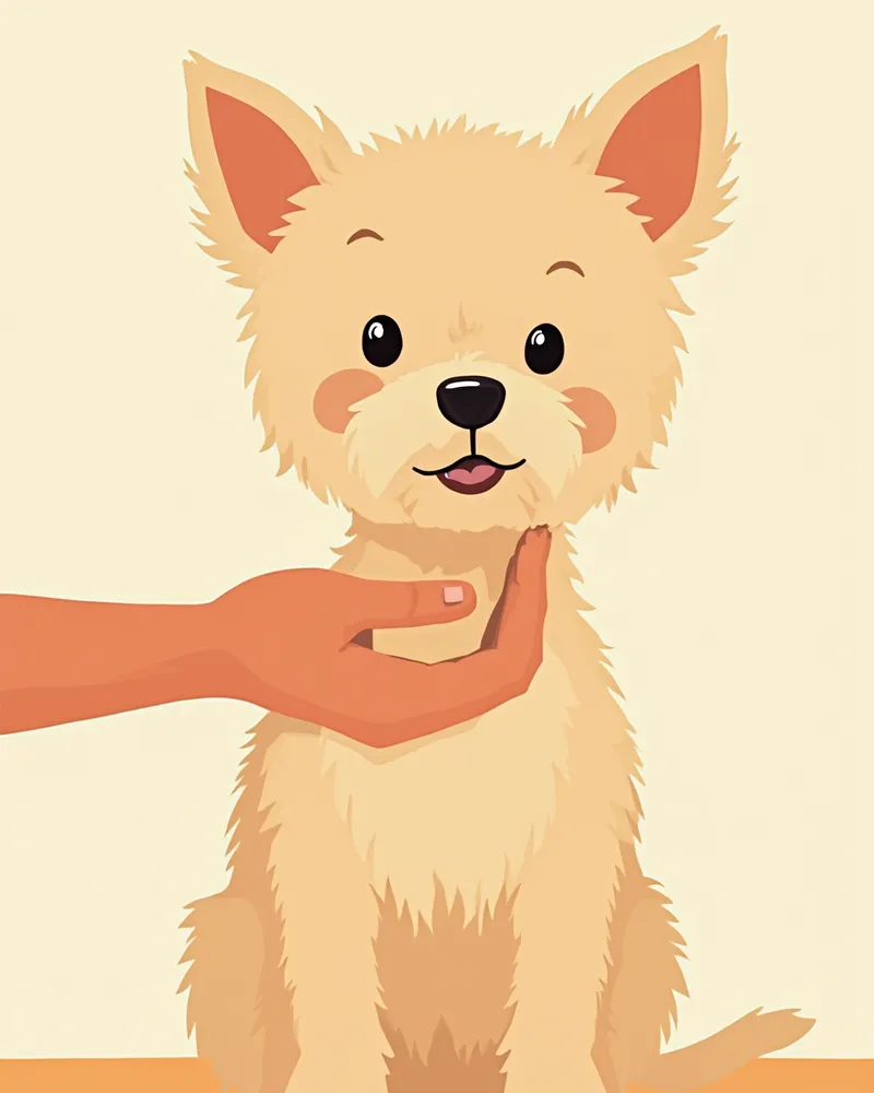 목 부위를 검사받는 소형견 일러스트