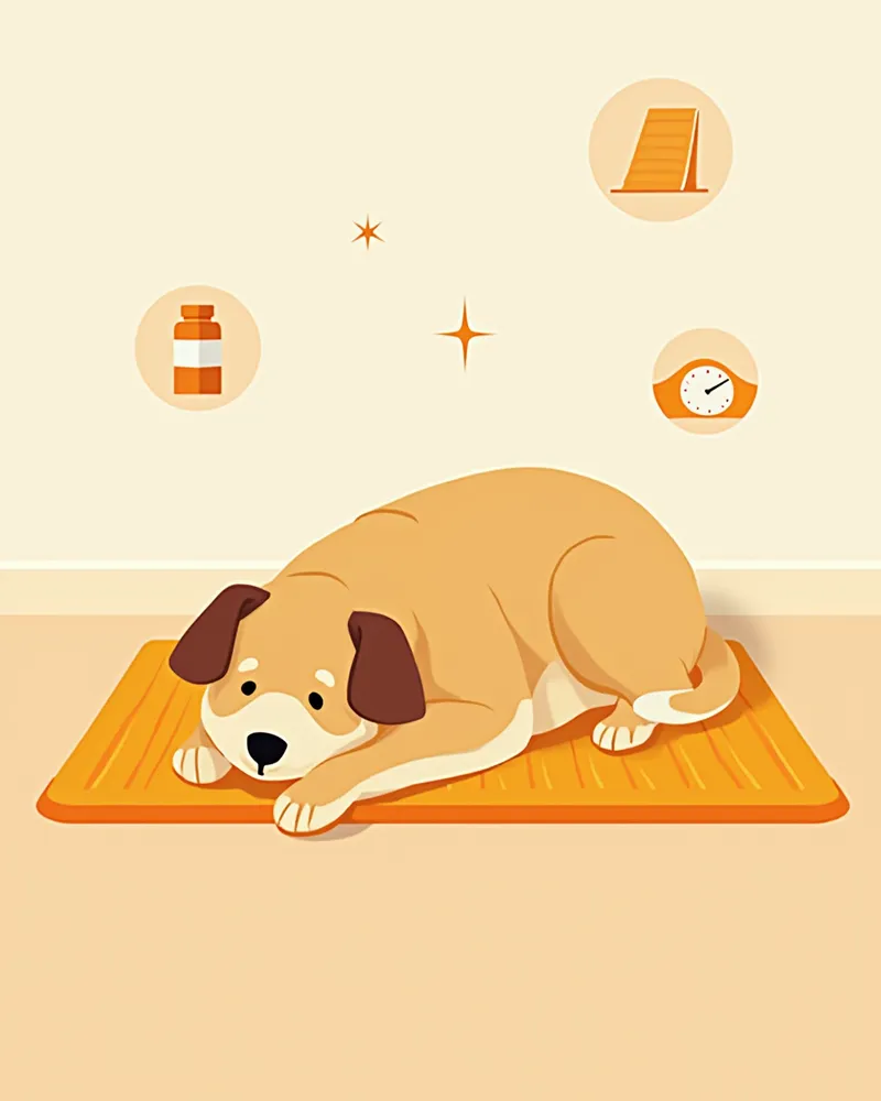 미끄럼 방지 매트 위에서 쉬고 있는 강아지 일러스트