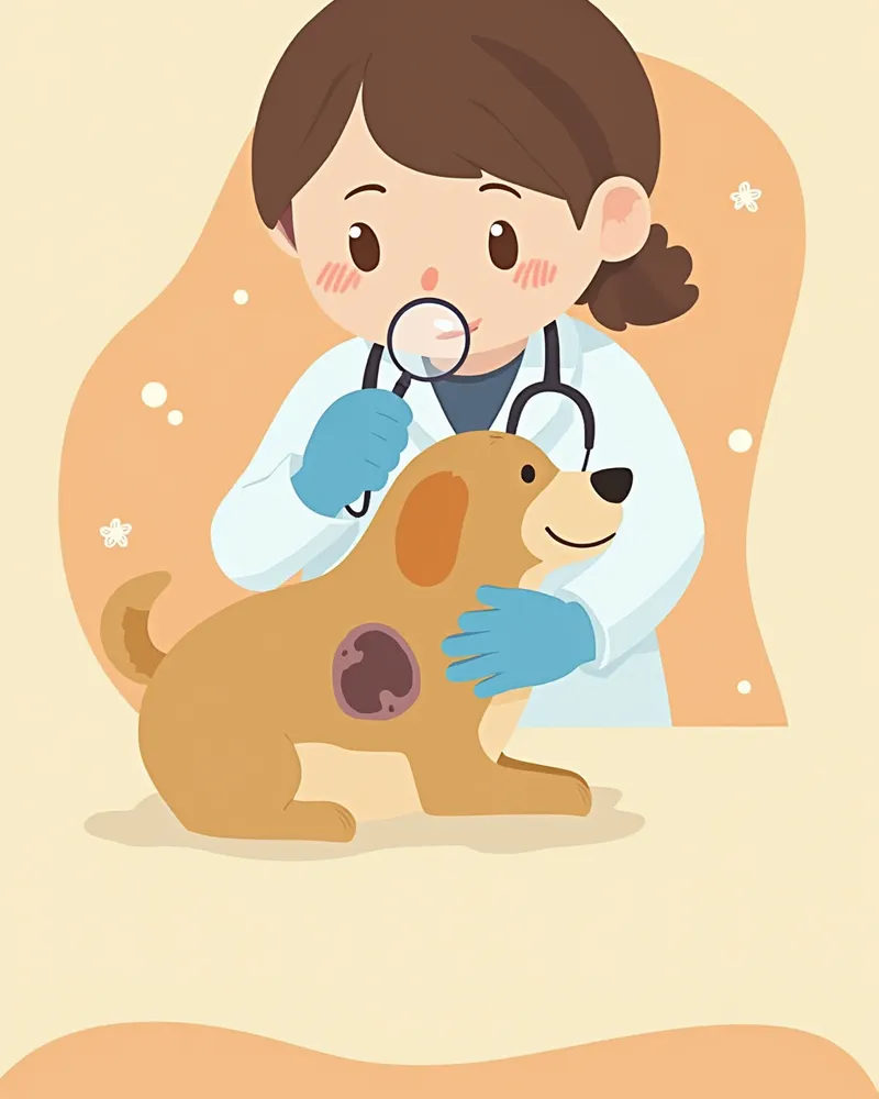 강아지 피부 색소 병변을 관찰하는 수의사