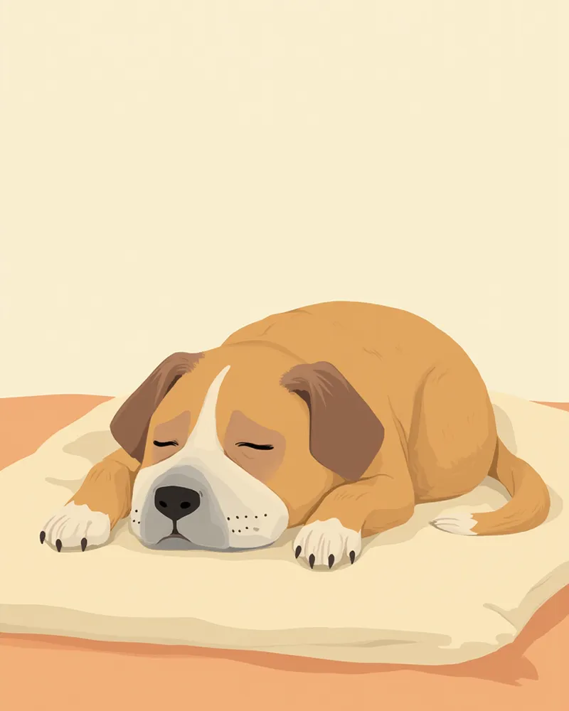 깊게 잠든 시니어 강아지를 부르는 보호자 일러스트