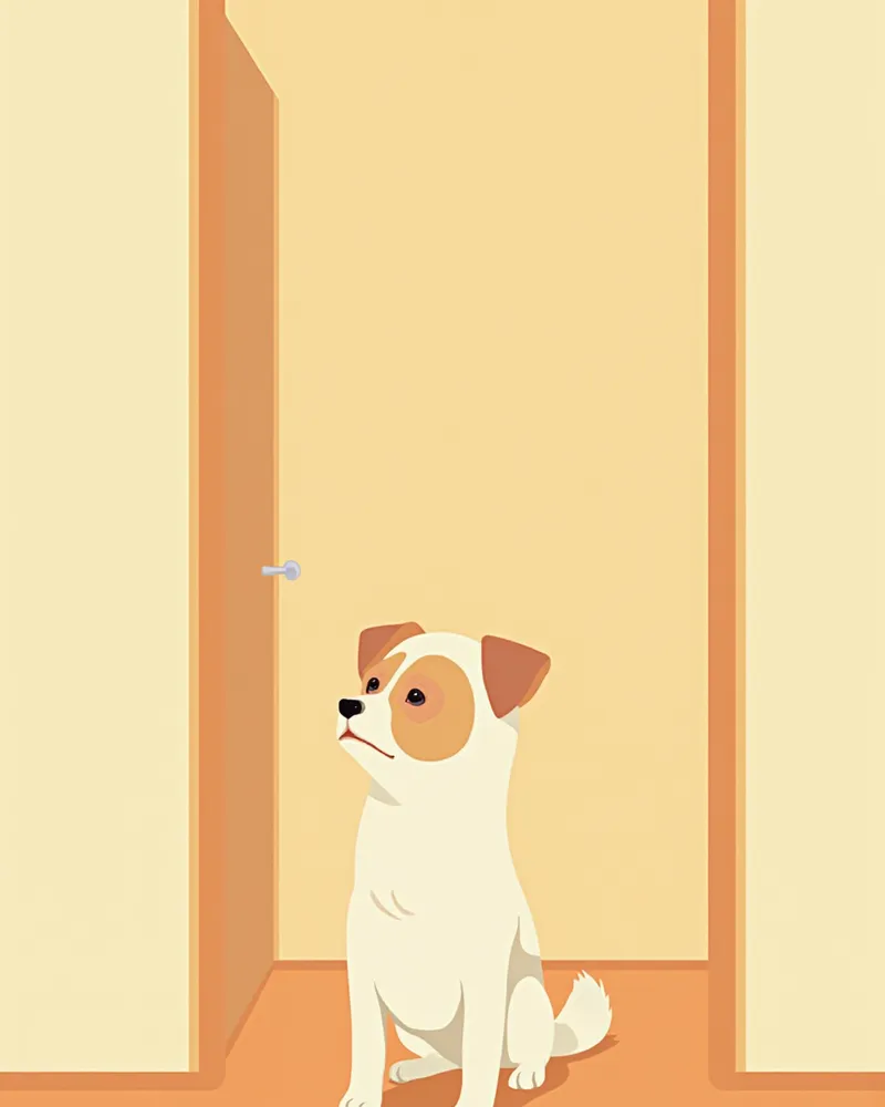 복도에서 벽을 향해 멍하니 서 있는 노령 소형견