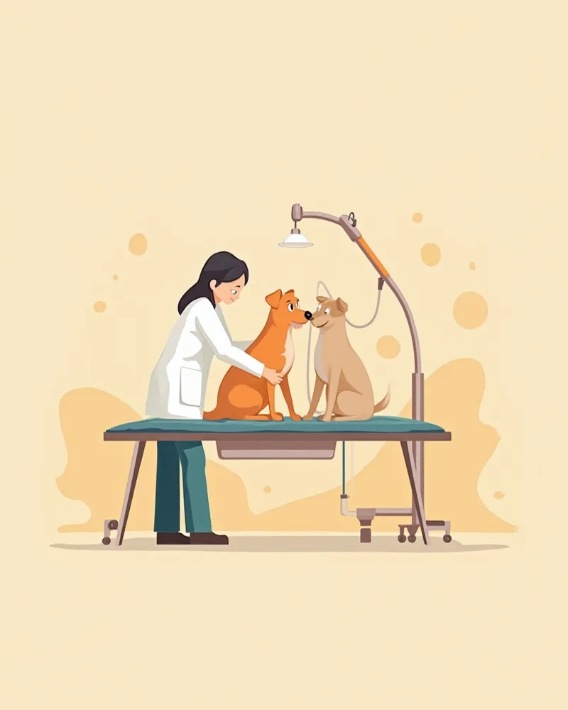 진료대 위에서 수의사에게 검진받는 노령견