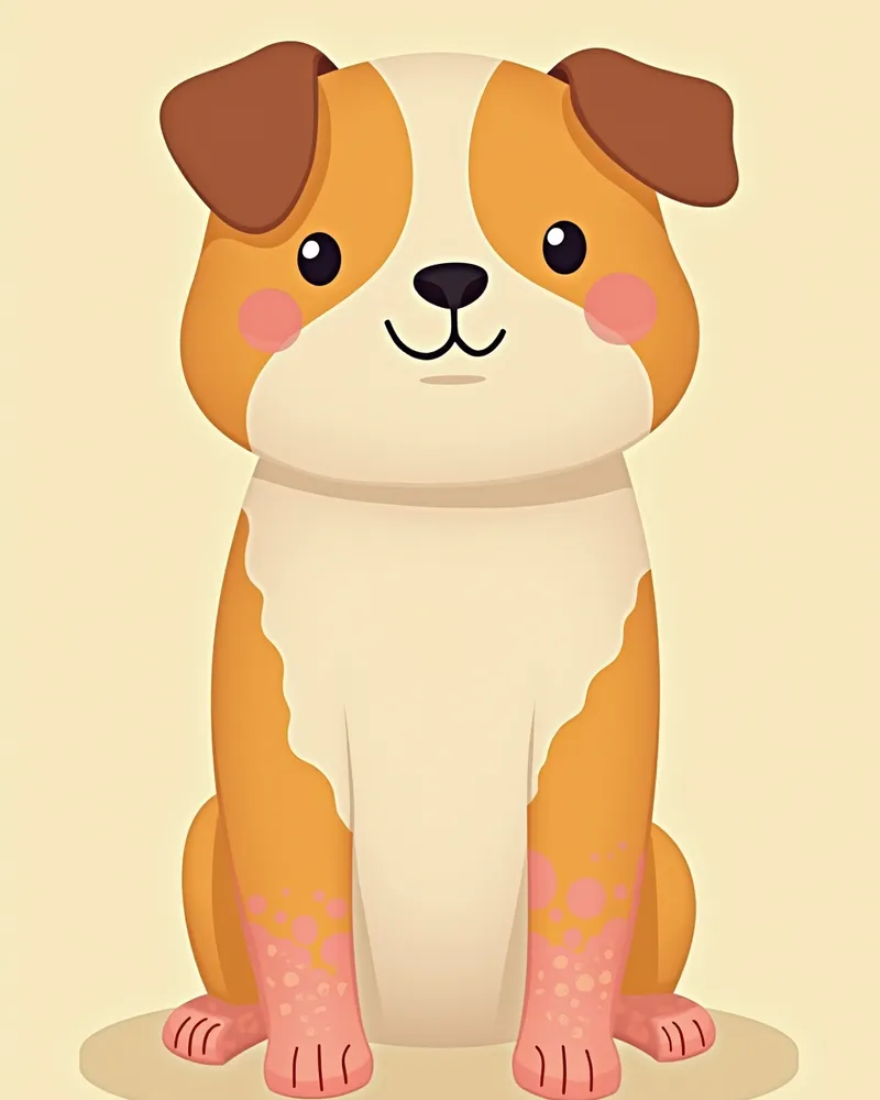 강아지 얼굴과 다리에 탈모와 발진이 나타난 모습