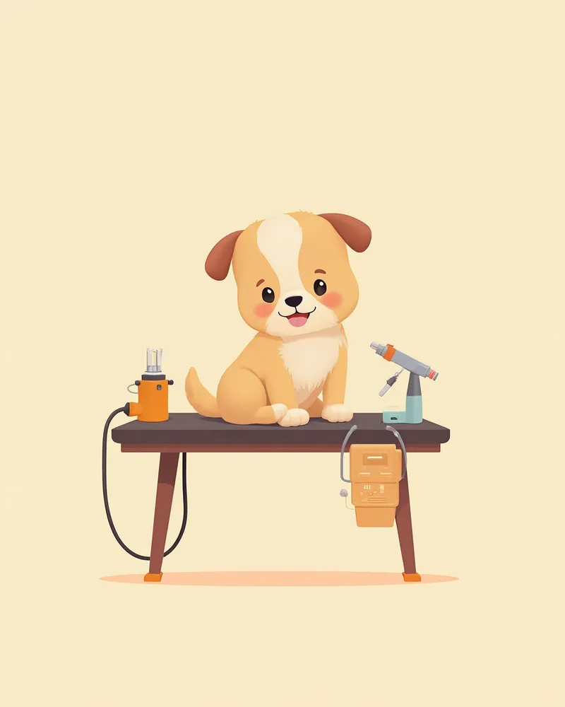 동물병원에서 스케일링을 받는 강아지 일러스트