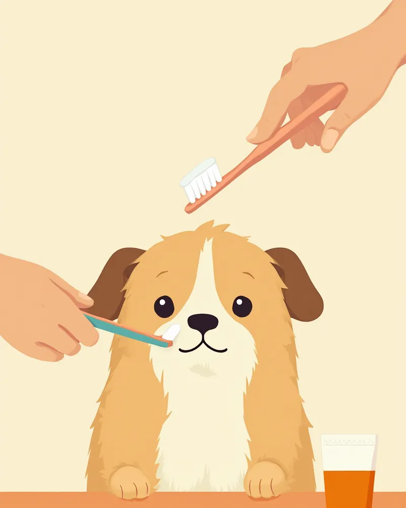 양치질을 하는 강아지 일러스트