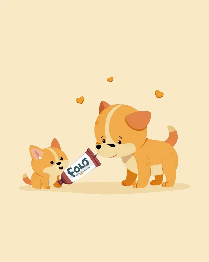 전용 치약 냄새를 맡는 호기심 가득한 강아지 일러스트