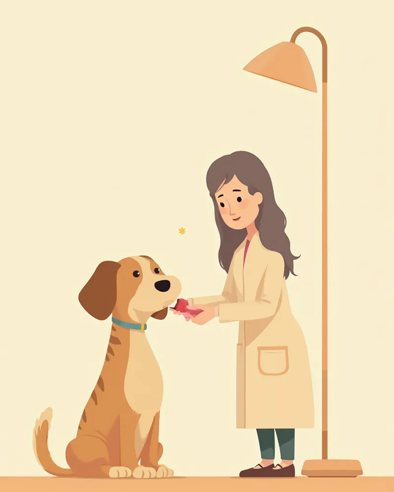 동물병원에서 구강 검진을 받는 강아지 일러스트