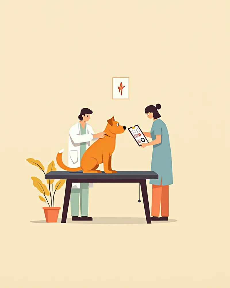 마취 전 검사를 받는 강아지 일러스트