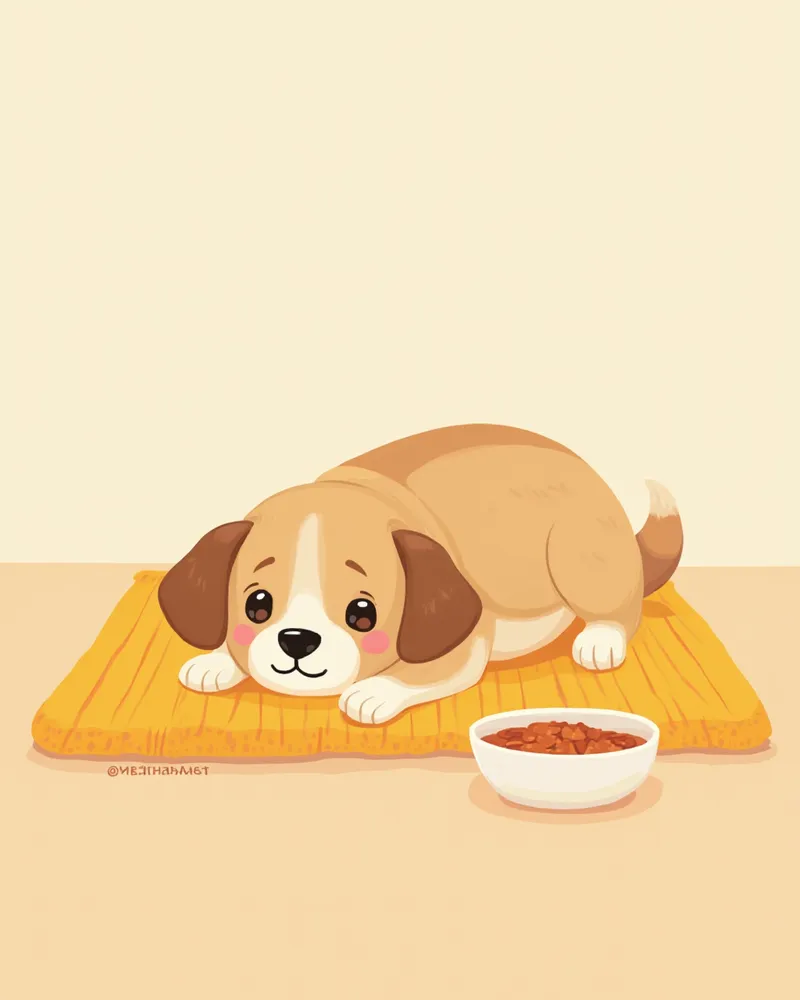 스케일링 후 편안히 쉬고 있는 강아지 일러스트