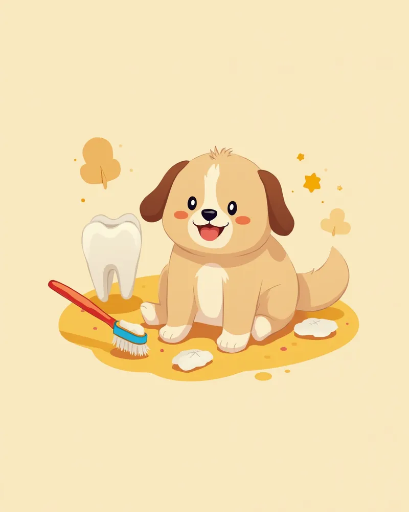양치질하는 강아지와 깨끗한 치아 일러스트