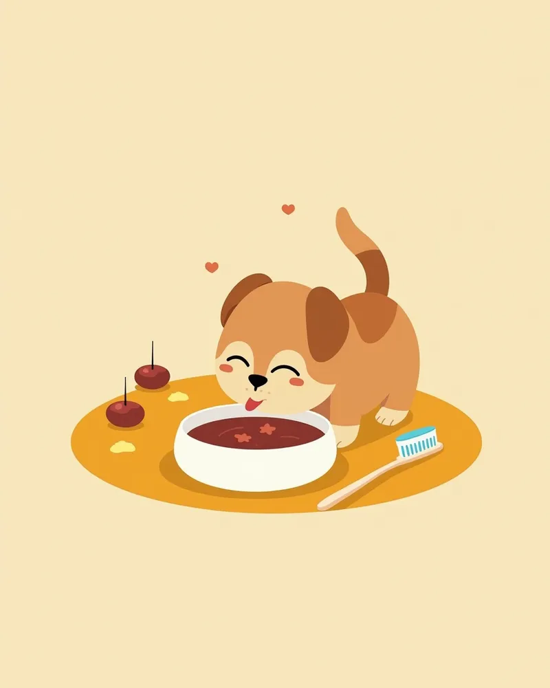 스케일링 후 부드러운 음식을 먹는 강아지