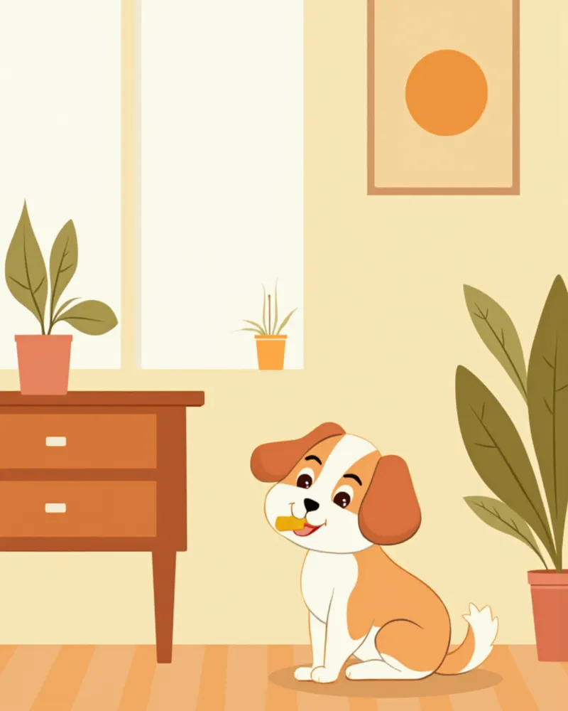 보호자가 지켜보는 가운데 덴탈 간식을 씹는 노령 소형견