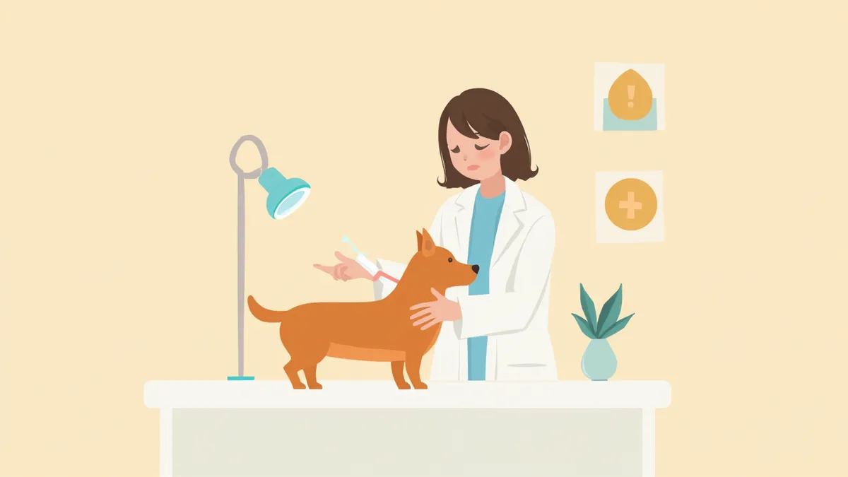 수의사가 강아지 피부를 정밀하게 진찰하는 장면