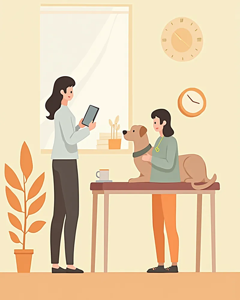 수의사가 보호자에게 치료 계획을 설명하는 장면