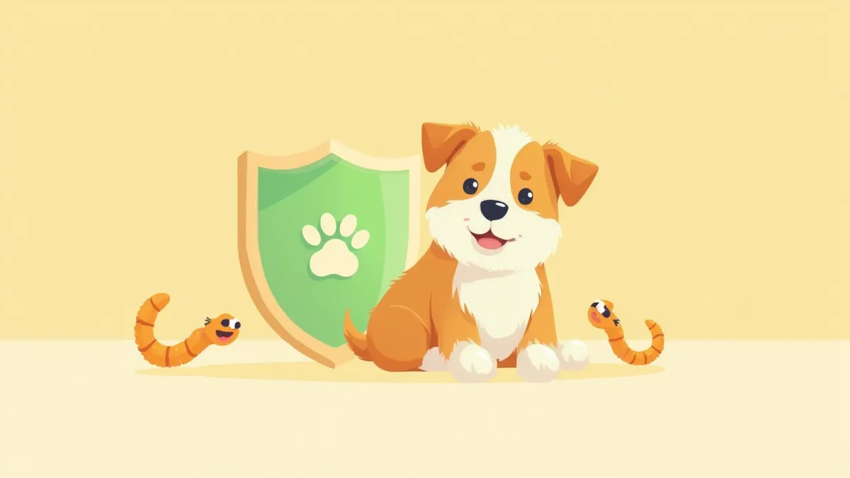 구충 보호막으로 건강하게 보호받는 강아지 일러스트