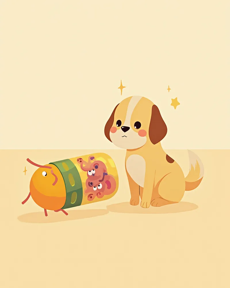 여러 기생충을 동시에 관리하는 복합 구충제 일러스트