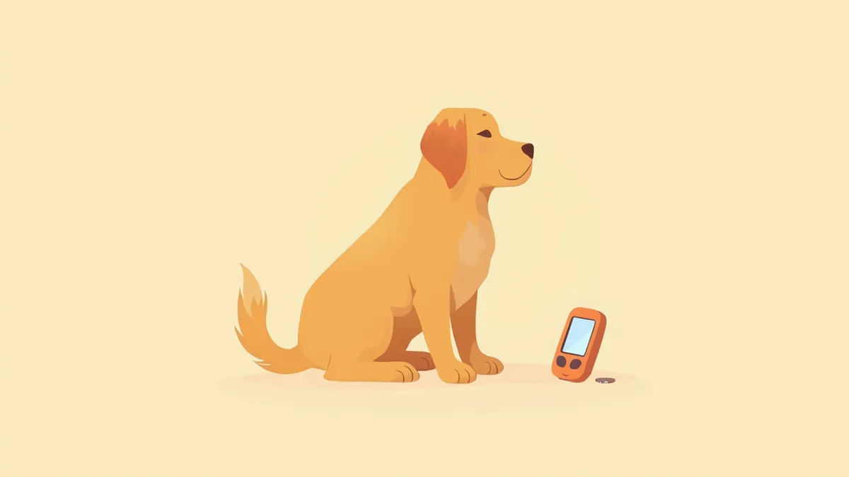 혈당 측정기 옆에 앉아 있는 강아지 일러스트