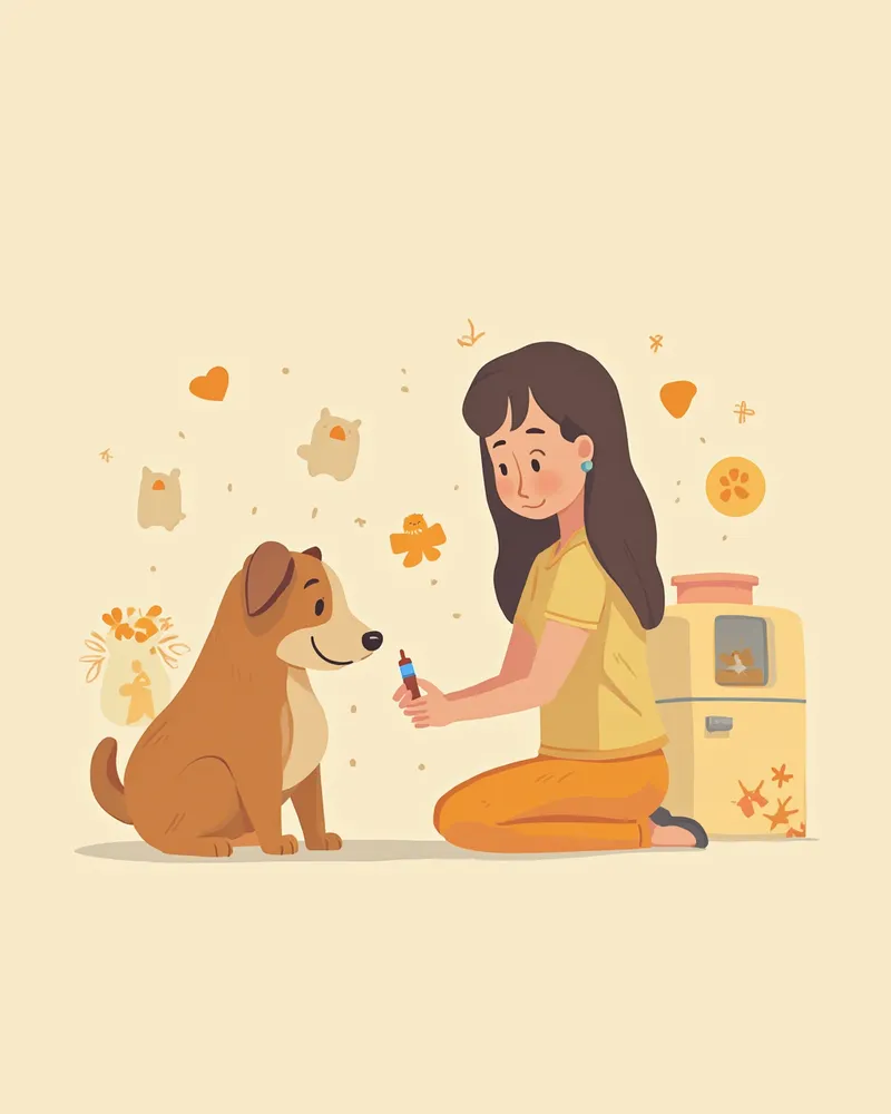 보호자가 강아지에게 인슐린 주사를 놓는 일러스트