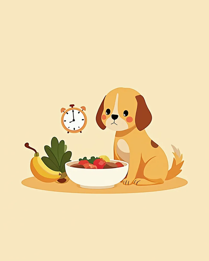 건강한 당뇨 식단이 담긴 밥그릇 옆의 강아지 일러스트