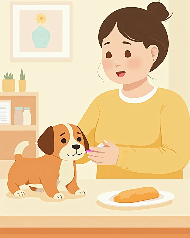 가정에서 인슐린 주사를 맞히는 보호자와 소형견