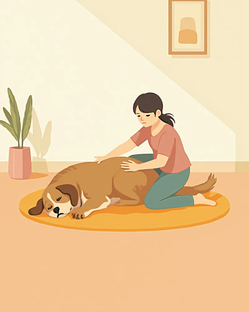 숨가쁨과 무기력 증상을 보이는 강아지와 걱정하는 보호자