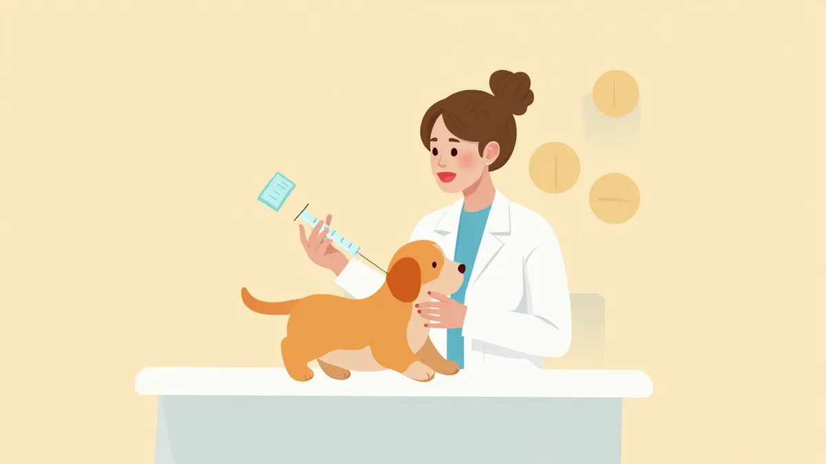 수의사가 강아지에게 디스템퍼 백신을 접종하는 모습