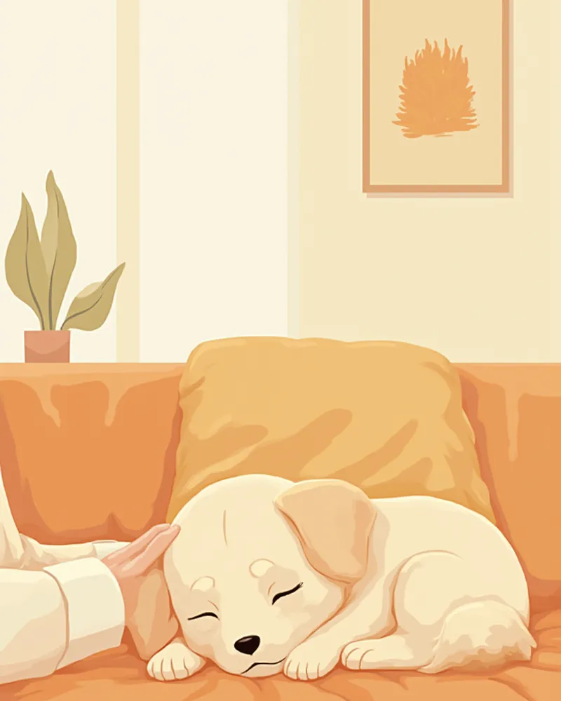 백신 접종 후 집에서 쉬고 있는 강아지