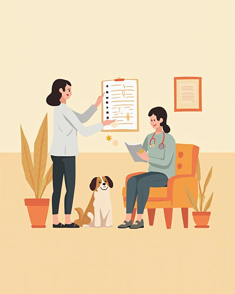 보호자가 수의사와 함께 유전자검사 결과를 확인하는 모습